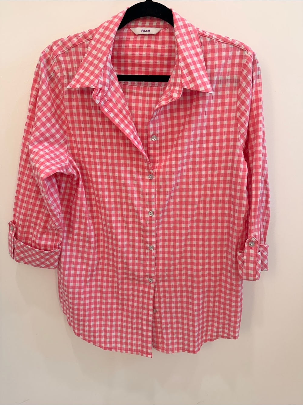 ALAA Pink & White Gingham Button-Up Shirt